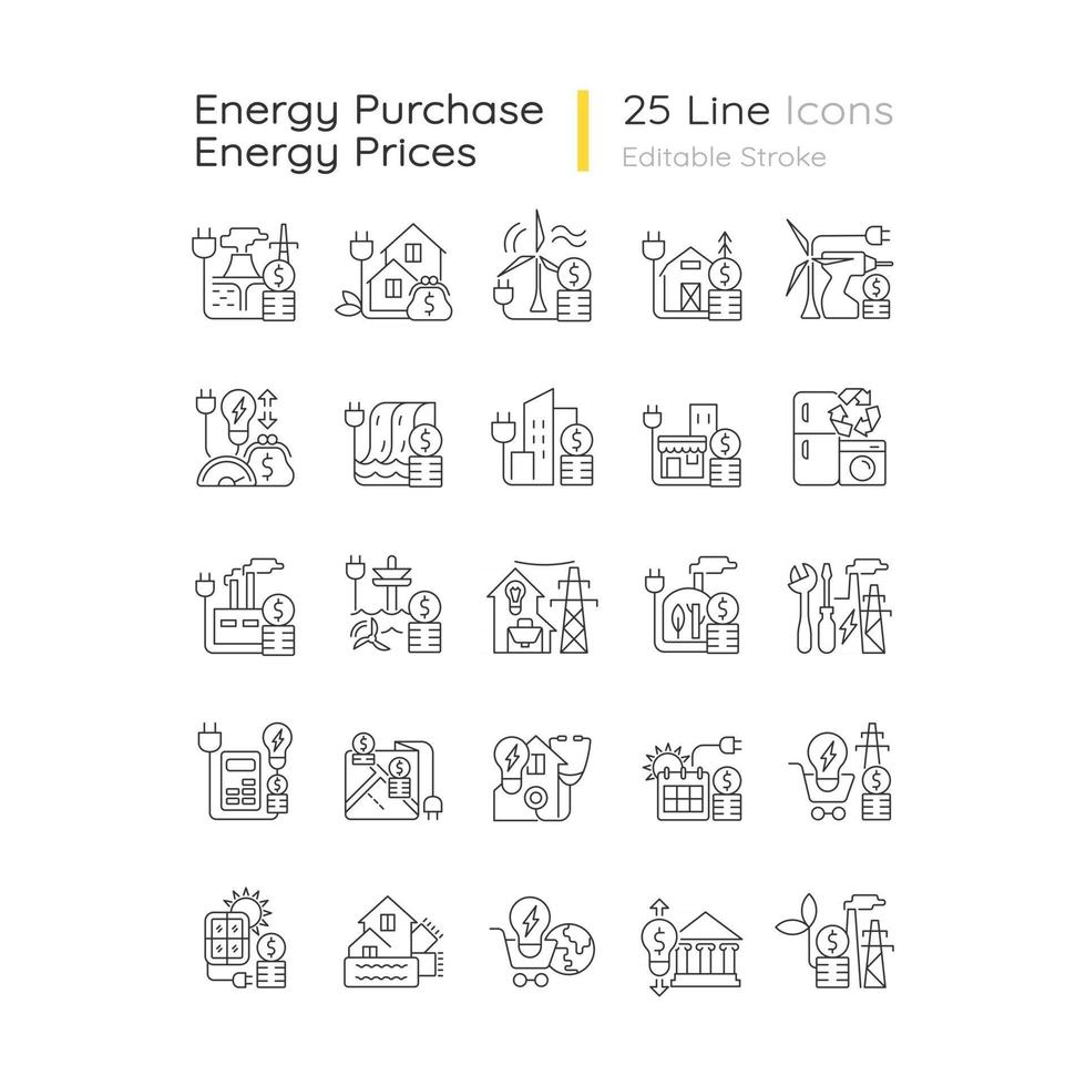 Energy purchase linear icons set vector