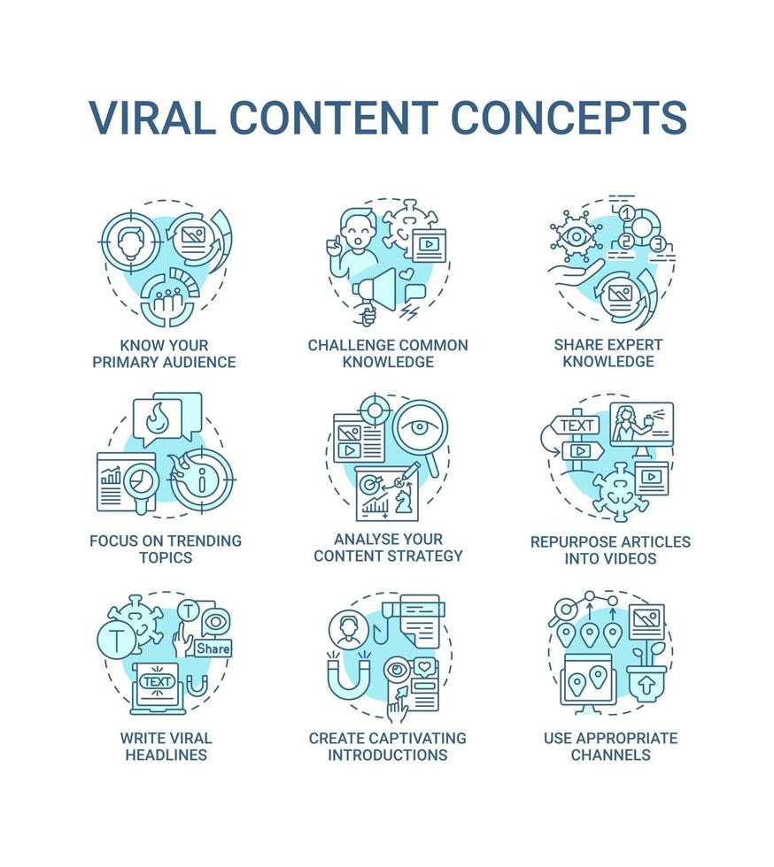Viral content concept icons set vector