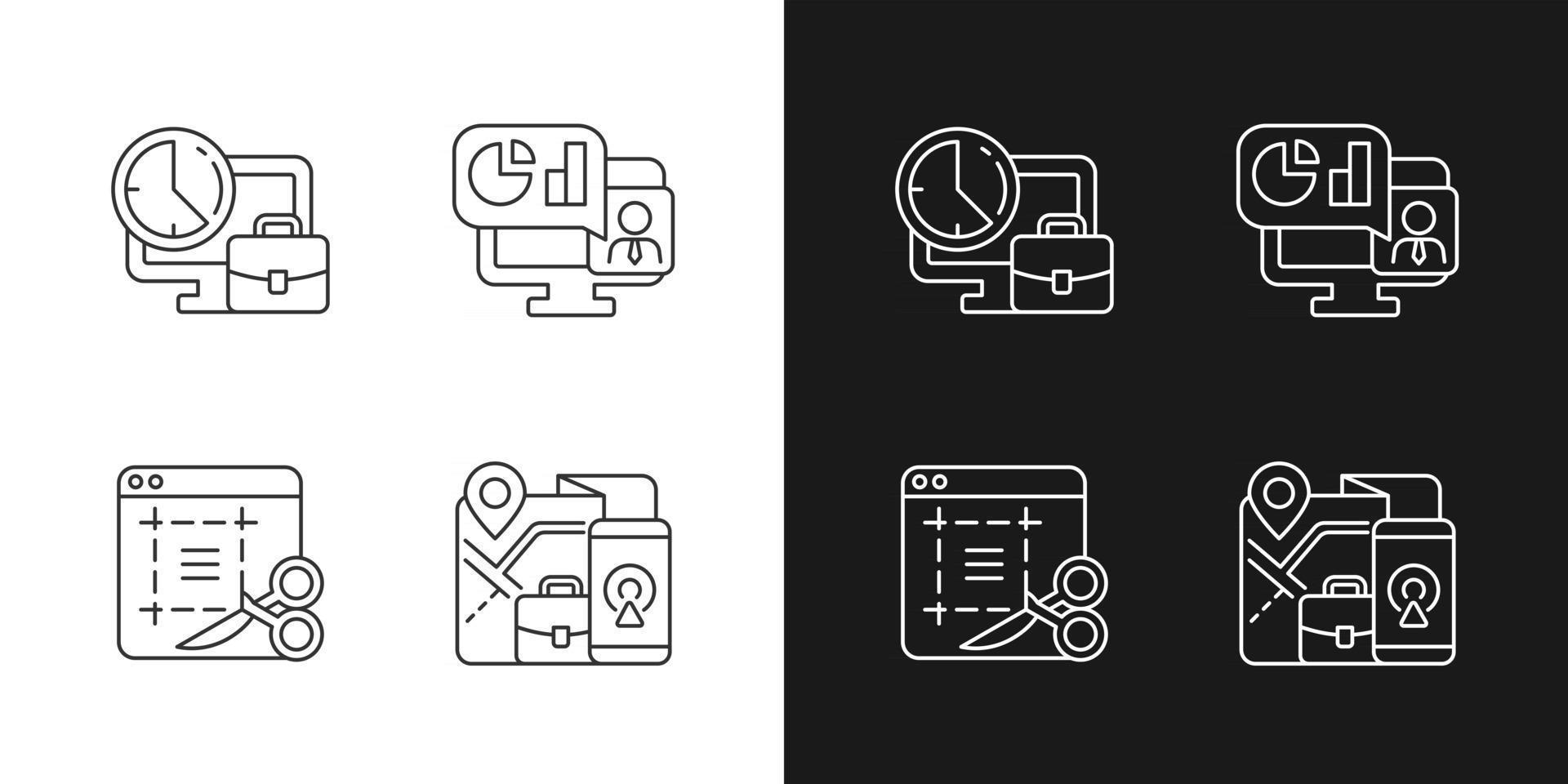 Remote work monitoring linear icons set for dark and light mode vector