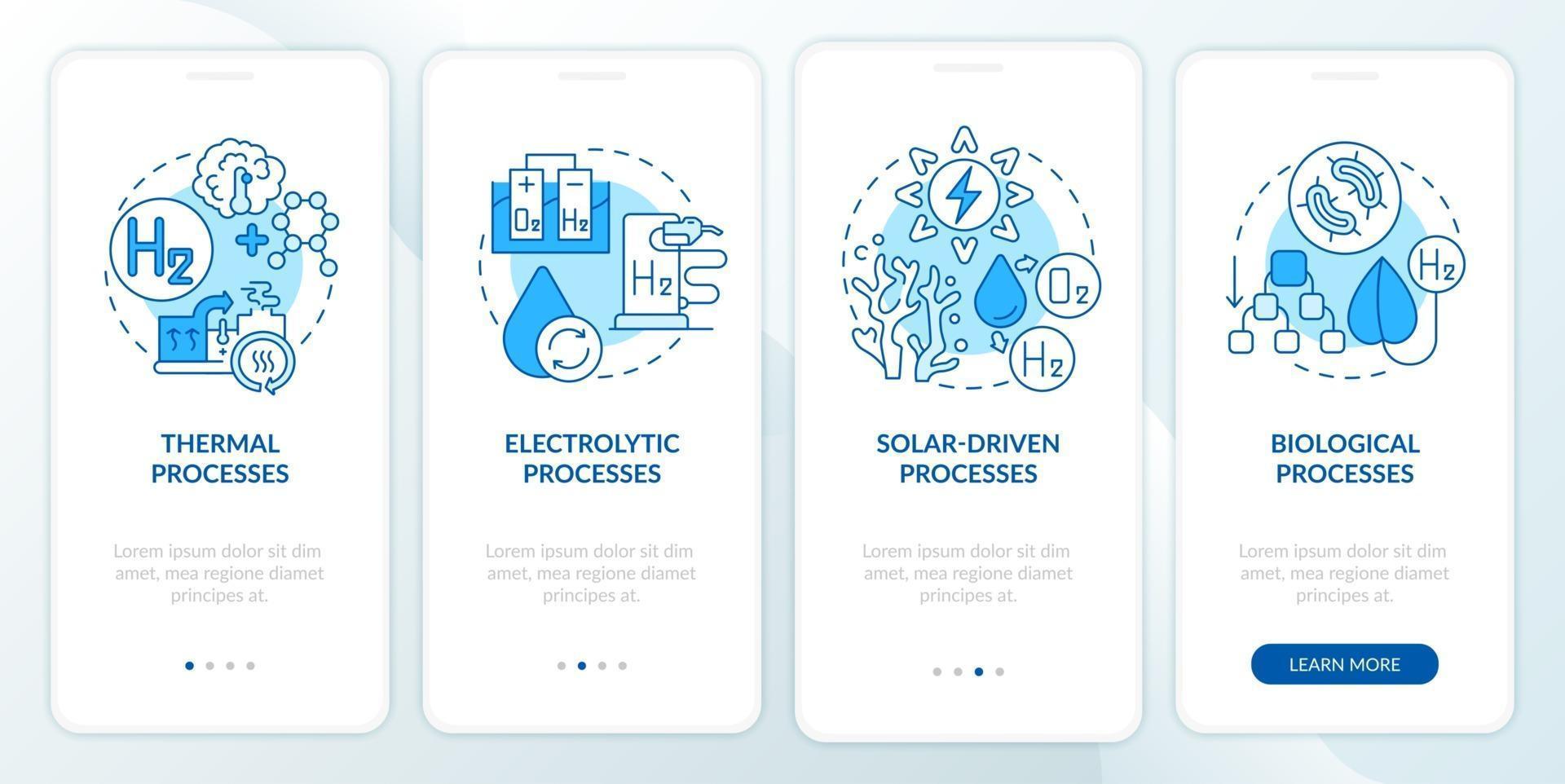 Hydrogen production onboarding mobile app page screen vector