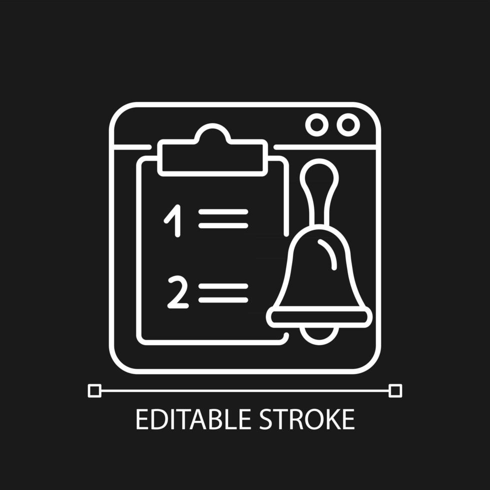 Online reminder white linear icon for dark theme vector