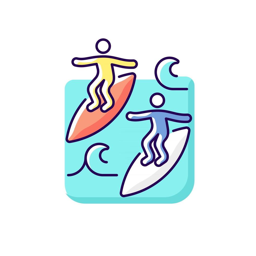 Surfing with mate RGB color icon vector