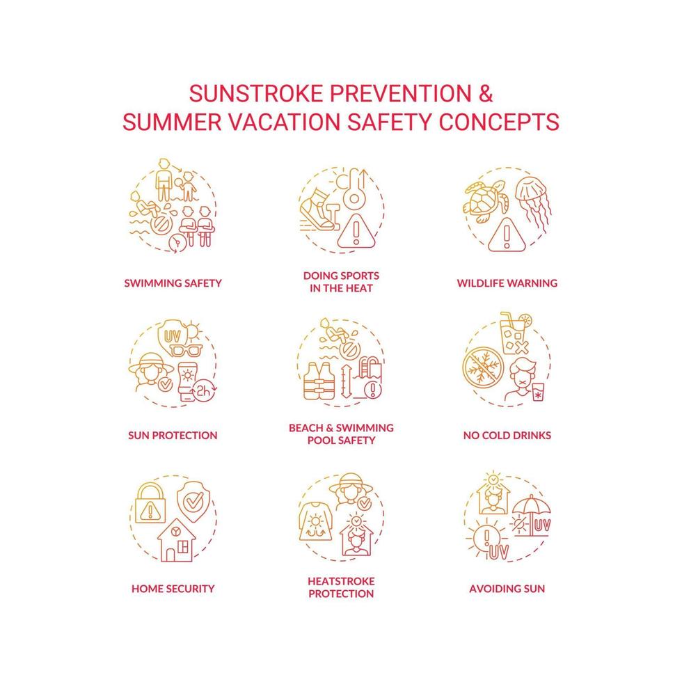 Sunstroke prevention concept icons set vector