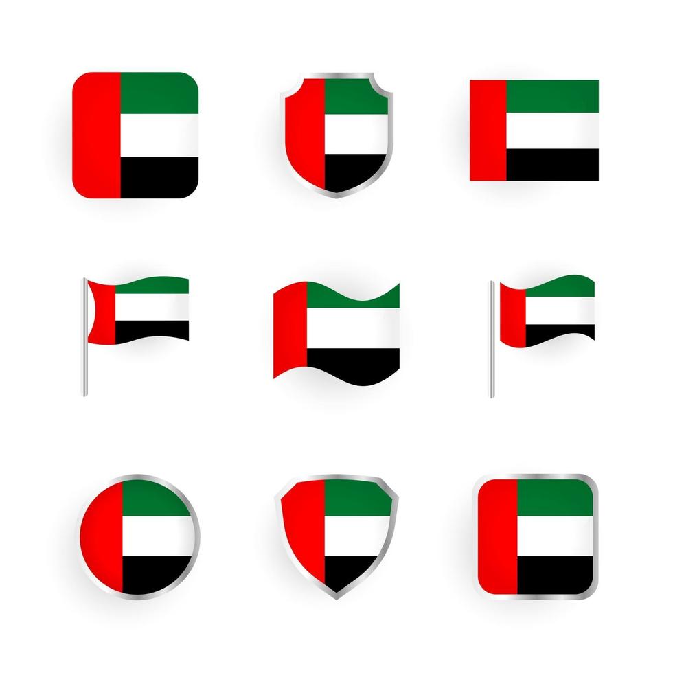 Conjunto de iconos de bandera de Emiratos Árabes Unidos vector