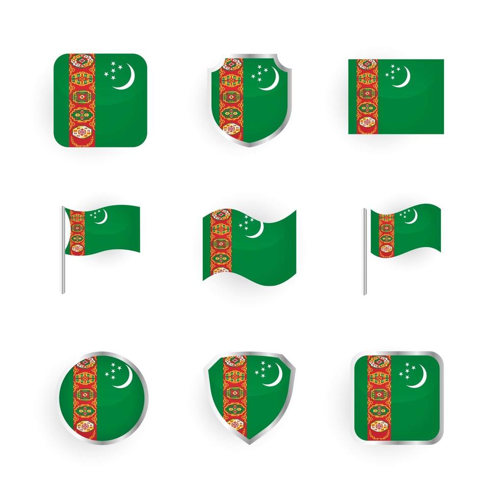 conjunto de iconos de bandera de turkmenistán vector