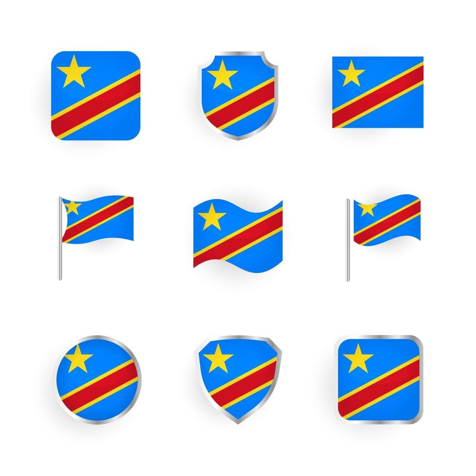 conjunto de iconos de bandera de la república democrática del congo vector