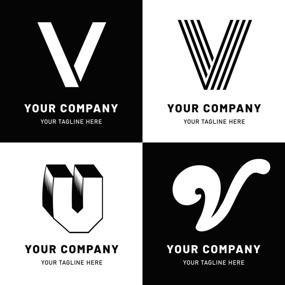Black and White Letter V Logo Set vector