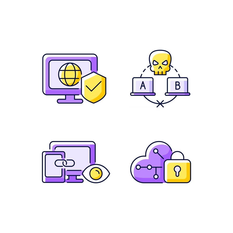 Internet privacy purple RGB color icons set vector