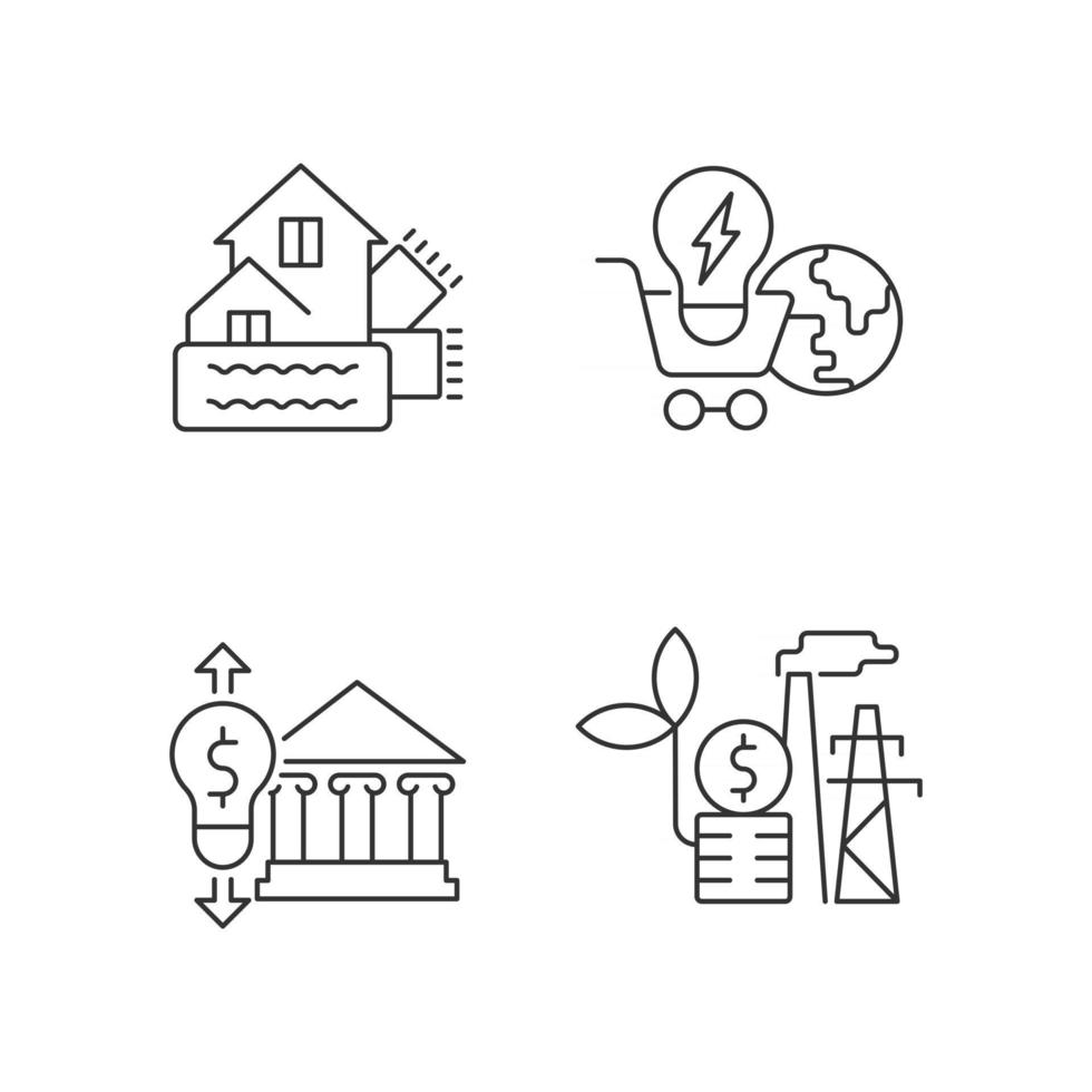 Renewable electrical energy cost linear icons set vector
