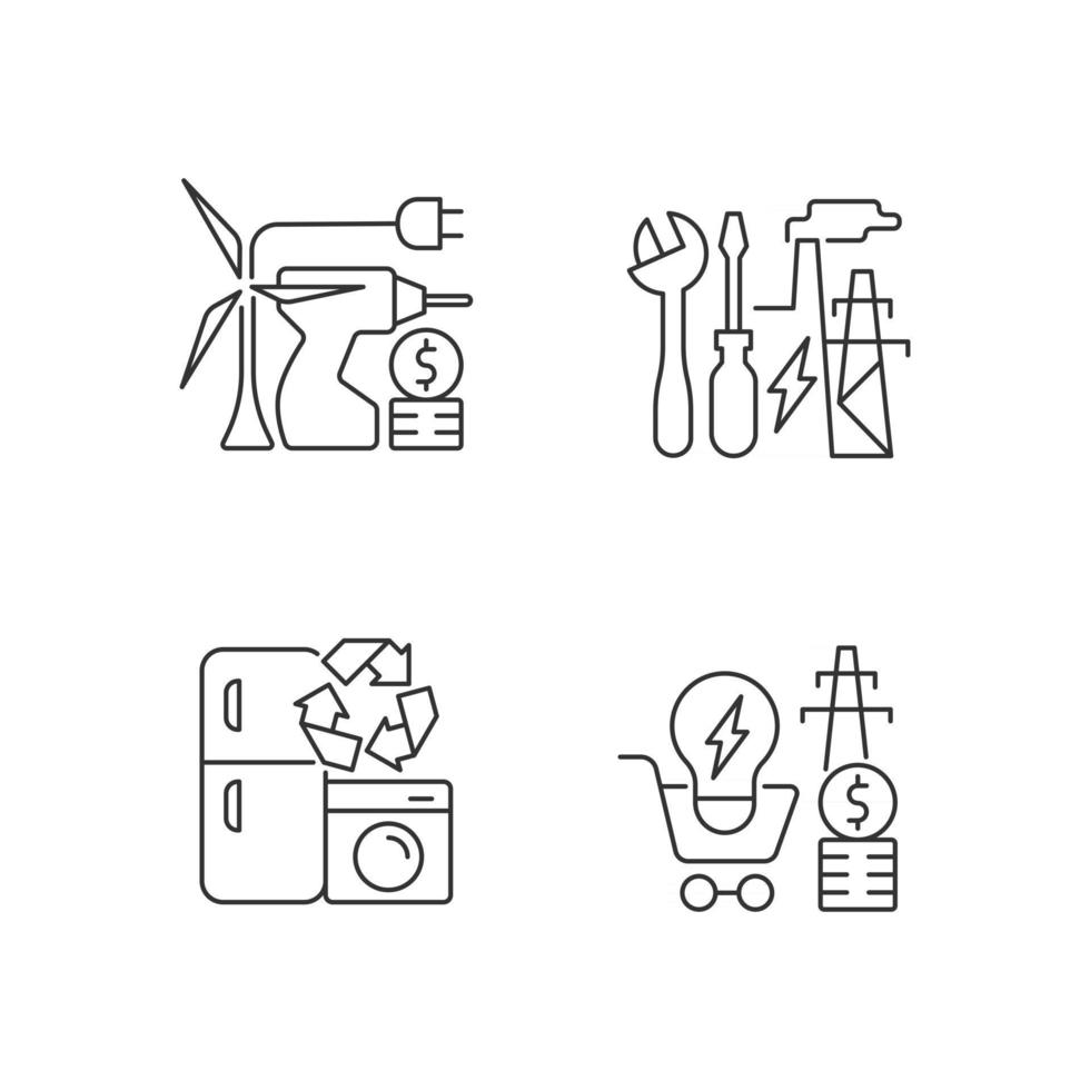 Alternative energy cost linear icons set vector