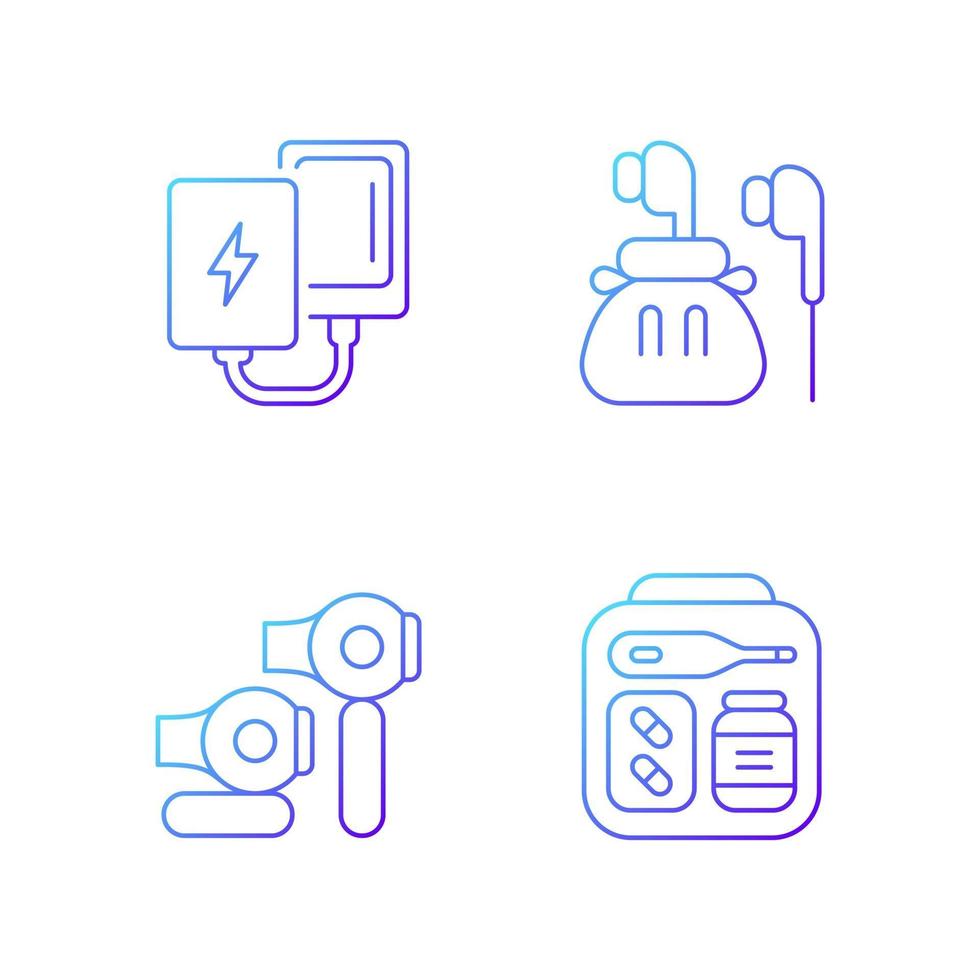 Traveller luggage gradient linear vector icons set