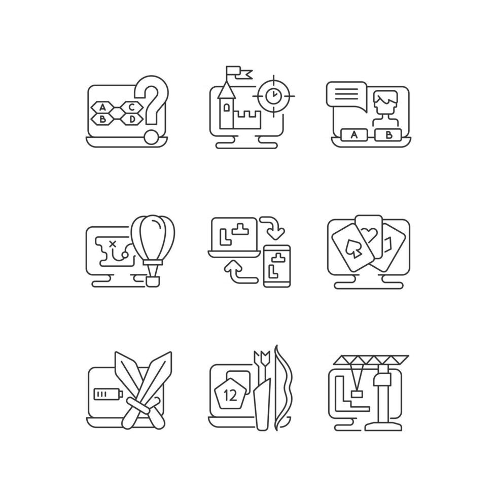 Game genres linear icons set vector