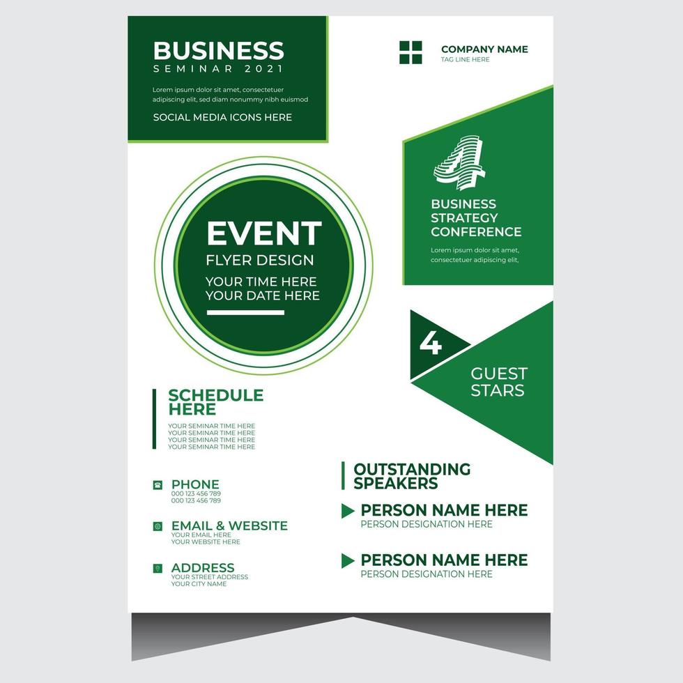 Green and white modern business event flyer design template vector