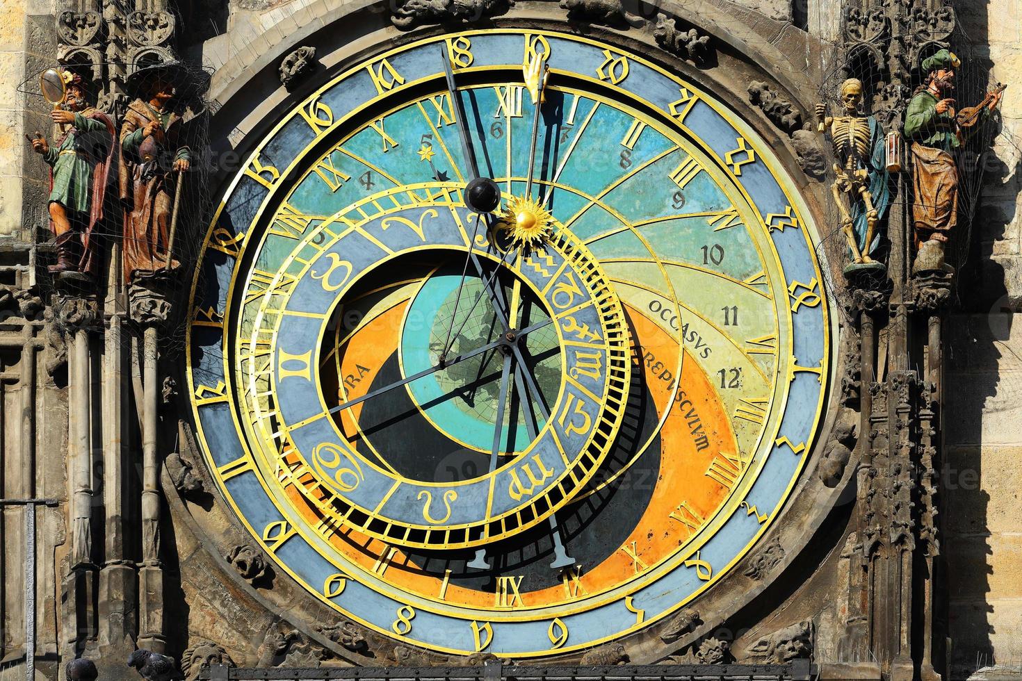 Detail of the historical medieval astronomical Clock in Prague on Old Town Hall , Czech Republic photo