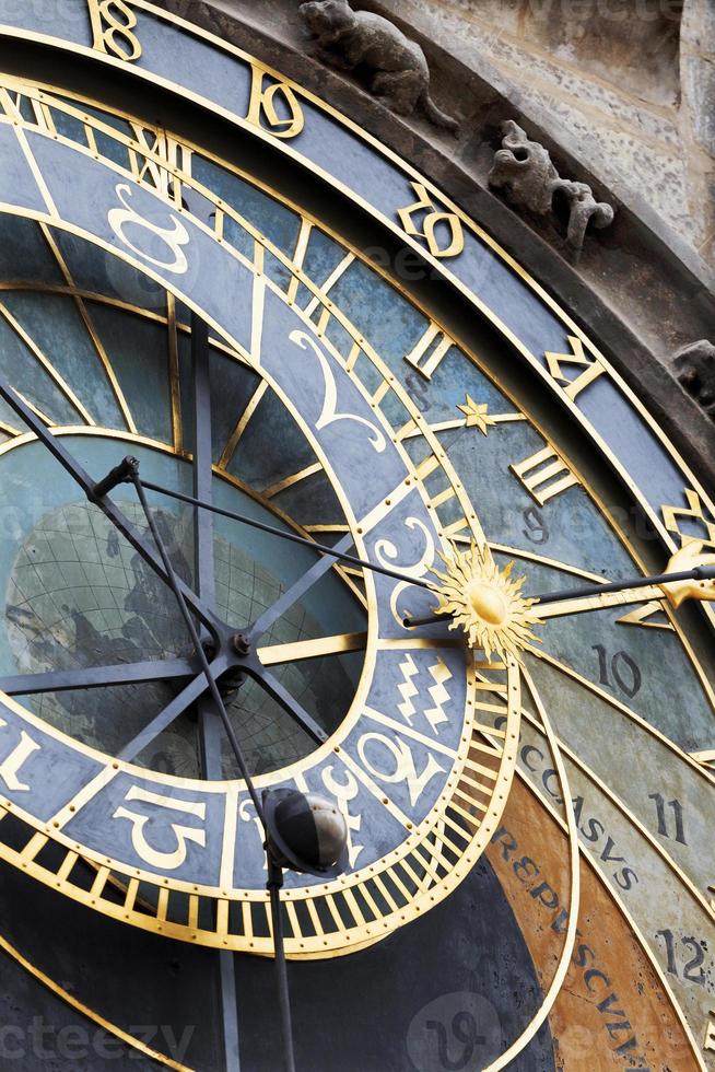 Detalle del histórico reloj astronómico medieval en Praga en el antiguo ayuntamiento, República Checa foto