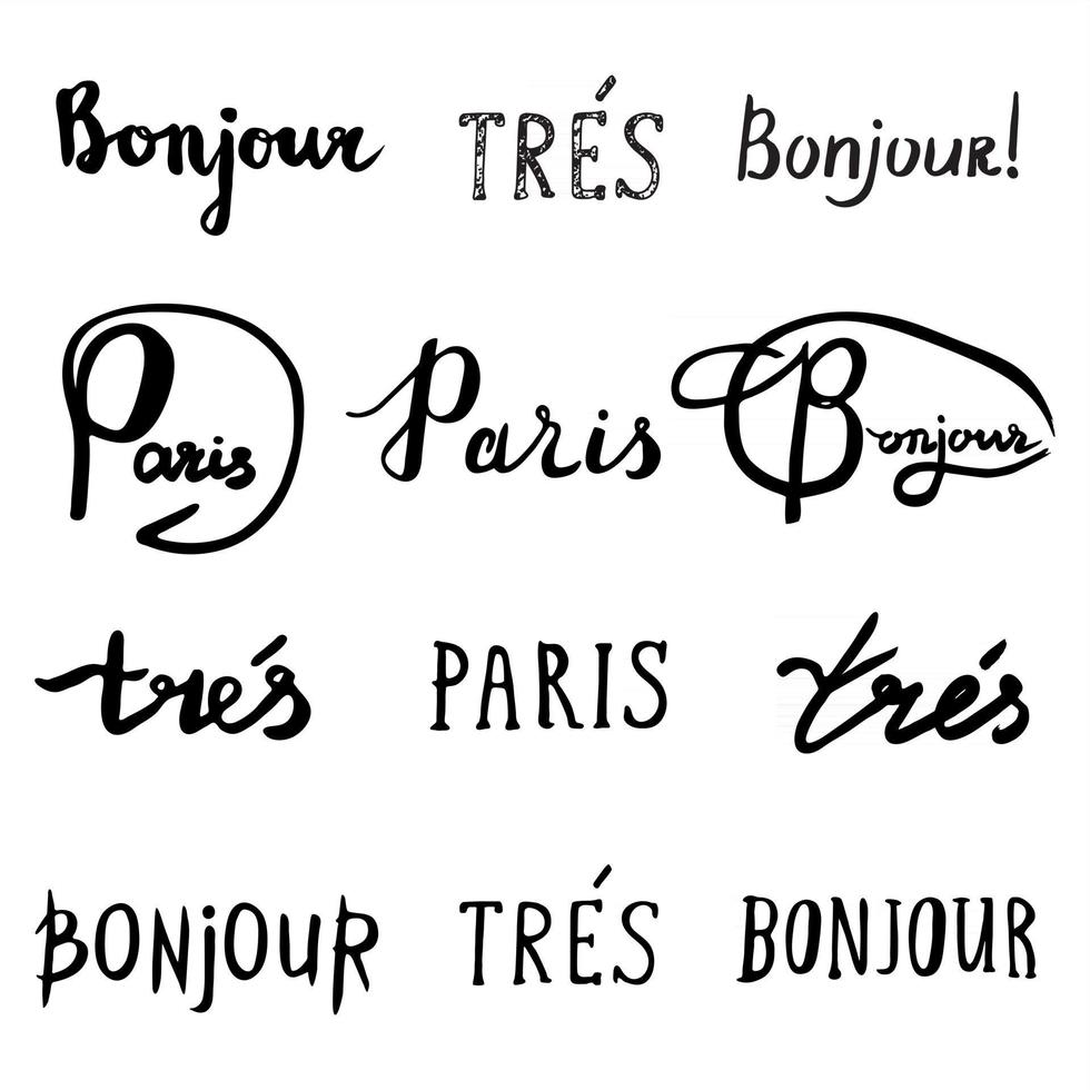 colección de frases en francés dibujadas a mano. vector