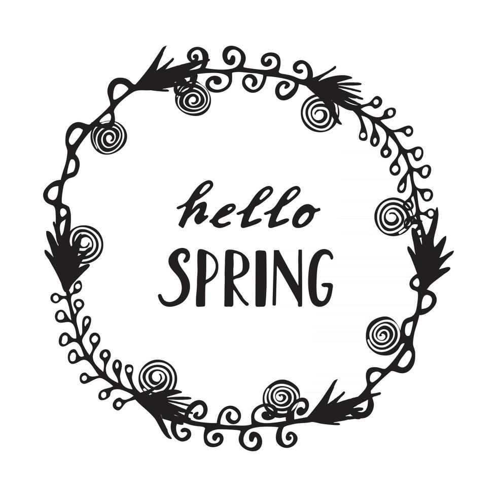 Floral Wreath with modern calligraphy Spring. vector