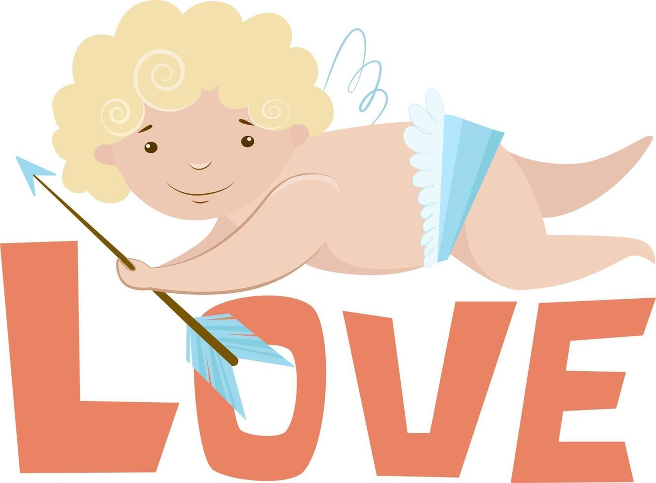 Vector illustration lettering Love with flying cupid