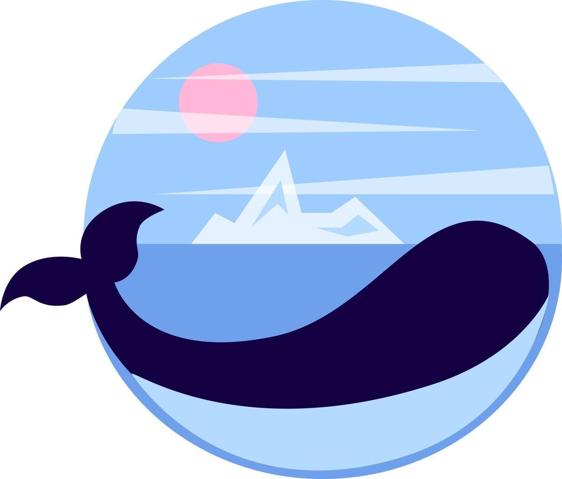 Whale in the sea with iceberg vector