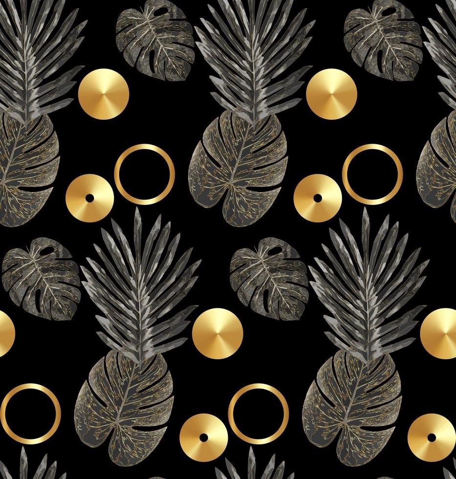 Luxury gold and black tropical plant seamless background vector