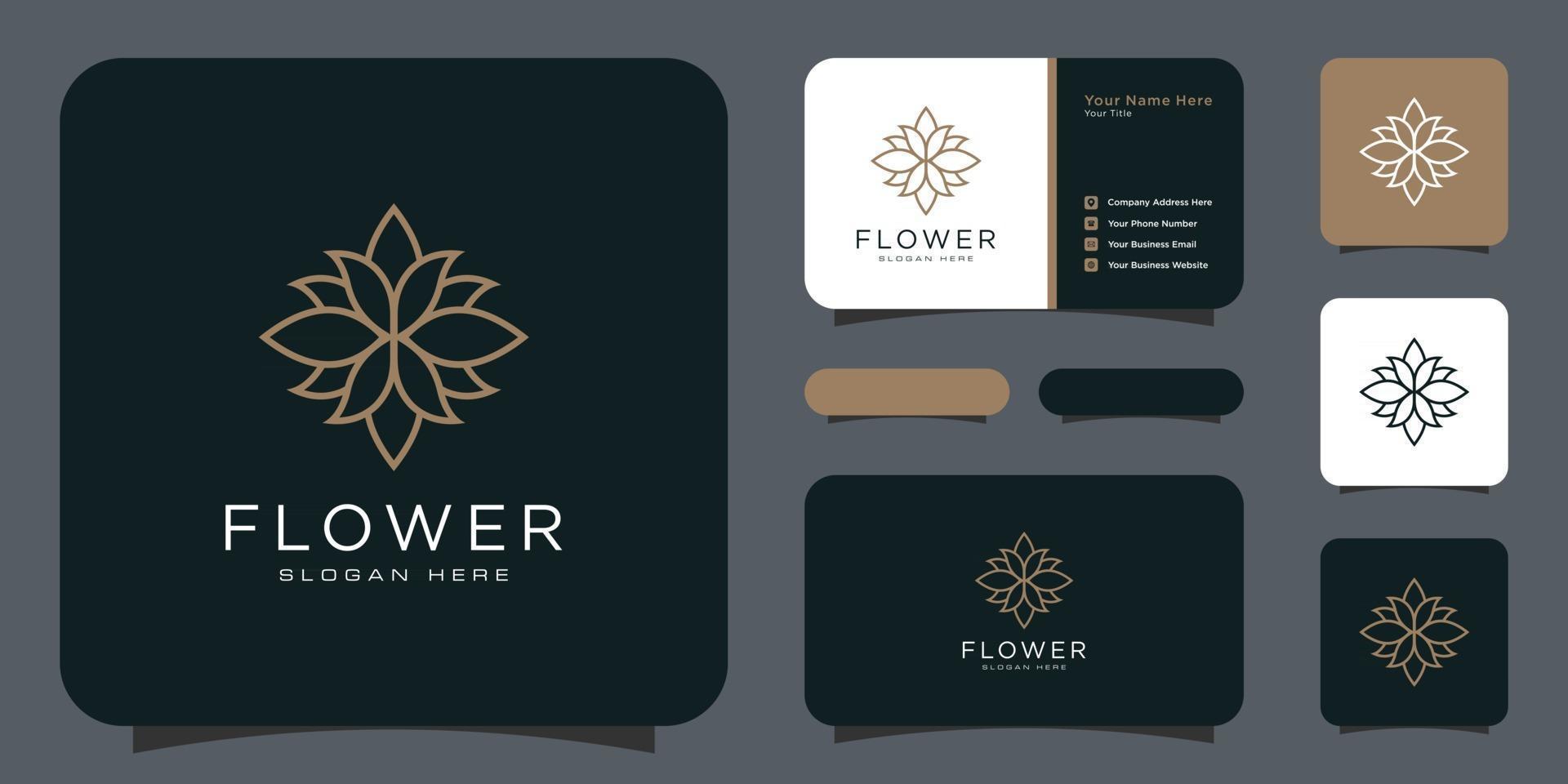 Flower mono line luxury logo with business card design vector