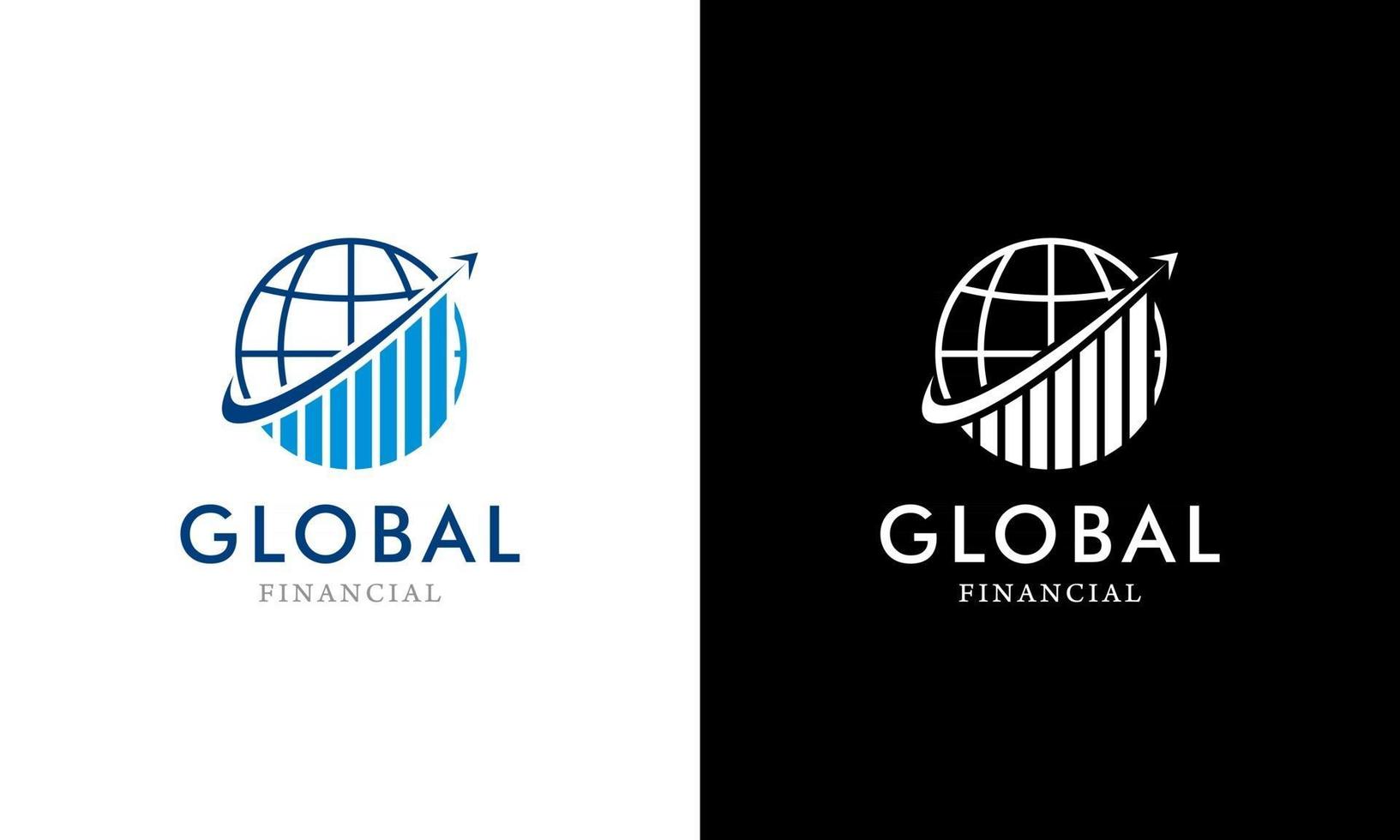 Finanzas globales en globo rotar plantilla de diseño de concepto de logotipo de flecha vector