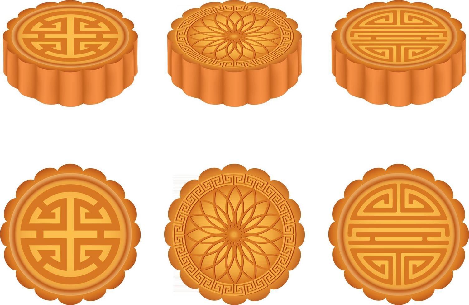Set of isolated chinese moon cakes. Mid autumn chinese festival vector