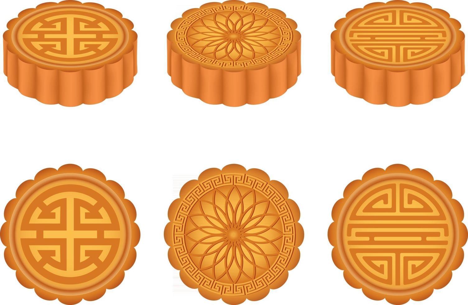 conjunto de pasteles de luna chinos aislados. festival chino de mediados de otoño vector