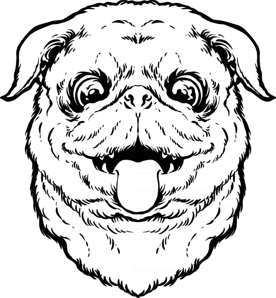 Cute pug dog sticking tongue outline Silhouette vector