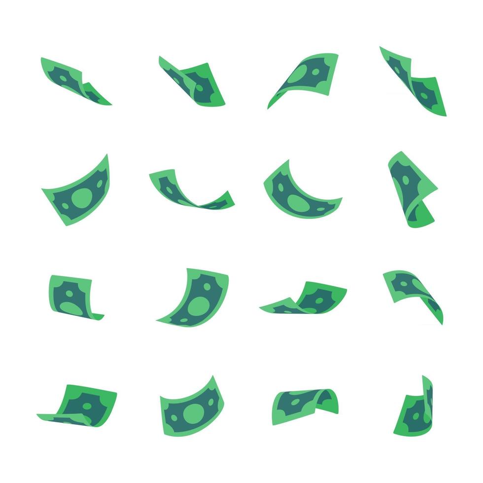 Dollar bills falling from above. Billionaire jacks a lot of money vector
