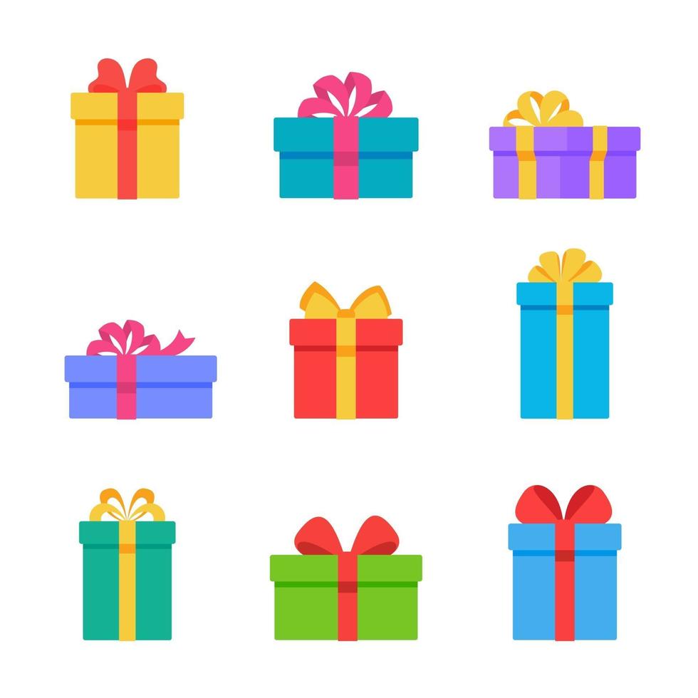 cajas de regalo coloridas decoradas con hermosos lazos de cinta. vector