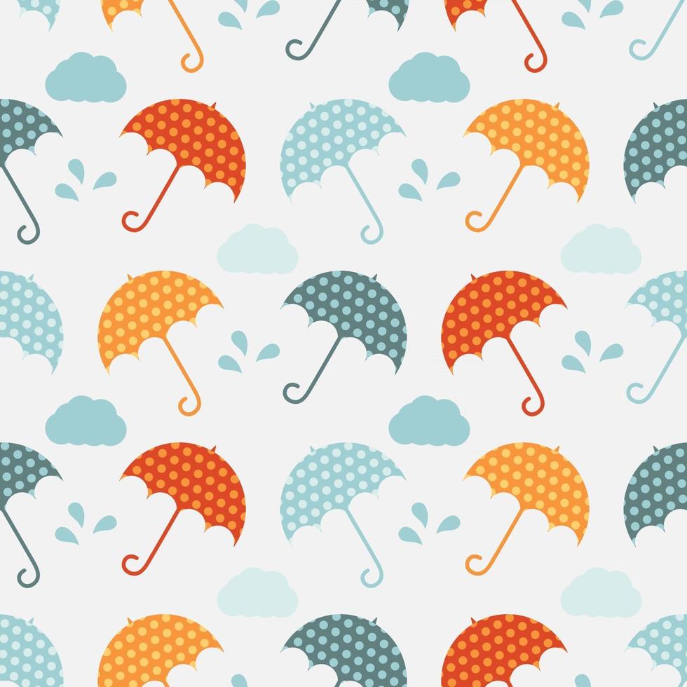 Seamless Pattern with Umbrellas and Clouds vector