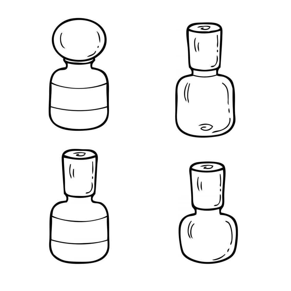 Doodle set of empty self care cosmetic bottles and vials vector