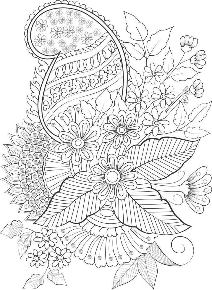 Adult Coloring page Vector flower for coloring. Floral print flower
