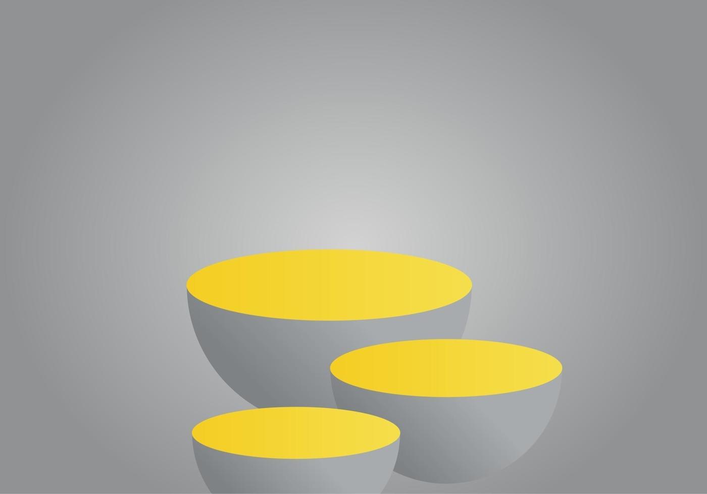 3d illuminating yellow hemisphere podium on ultimate gray background vector