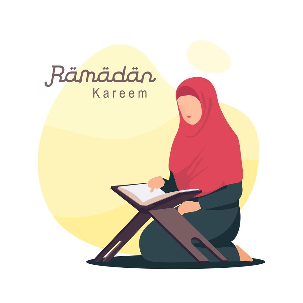 Women with hijab reading quran vector illustration