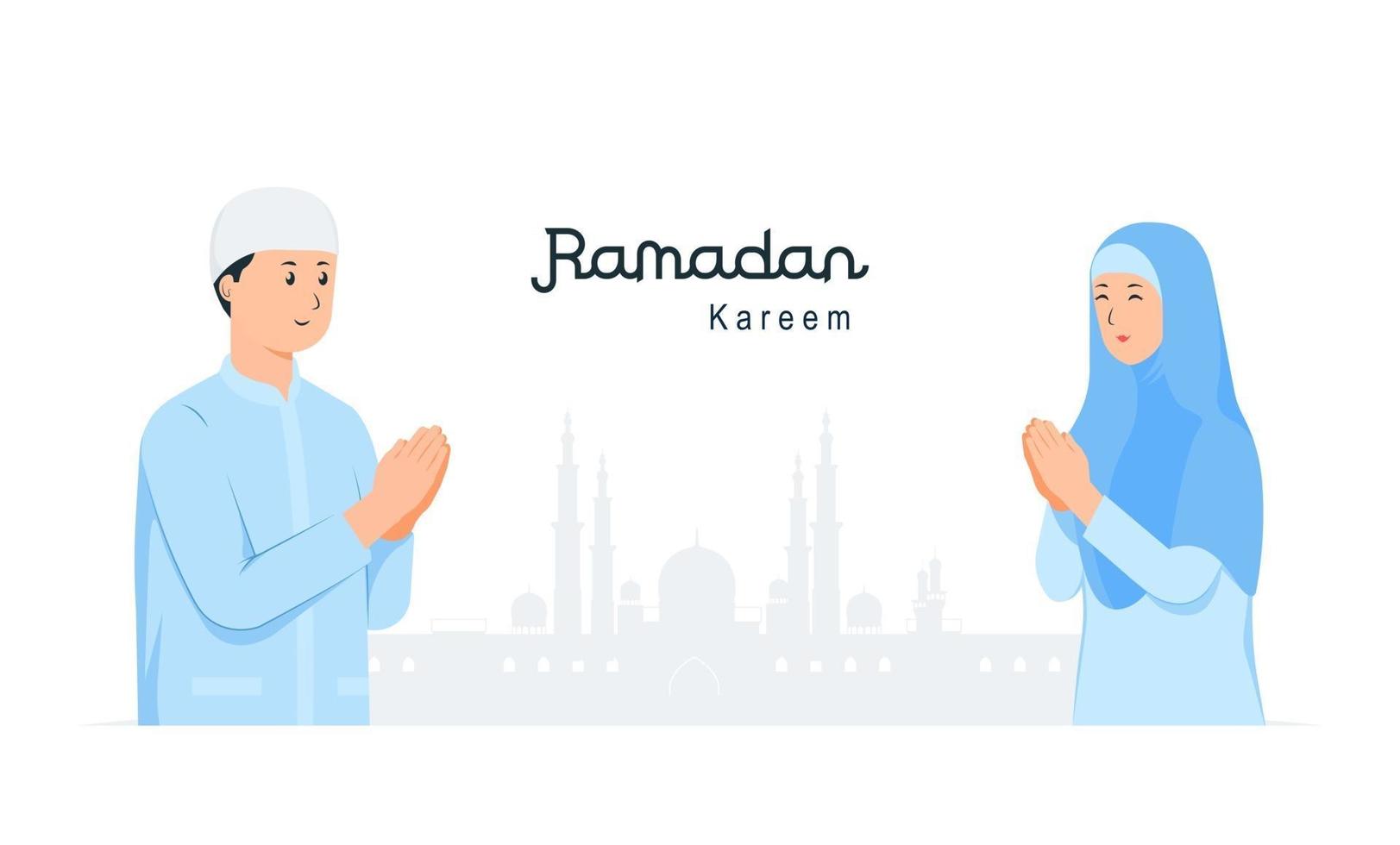 Happy eid mubarak with people character apology concept. vector