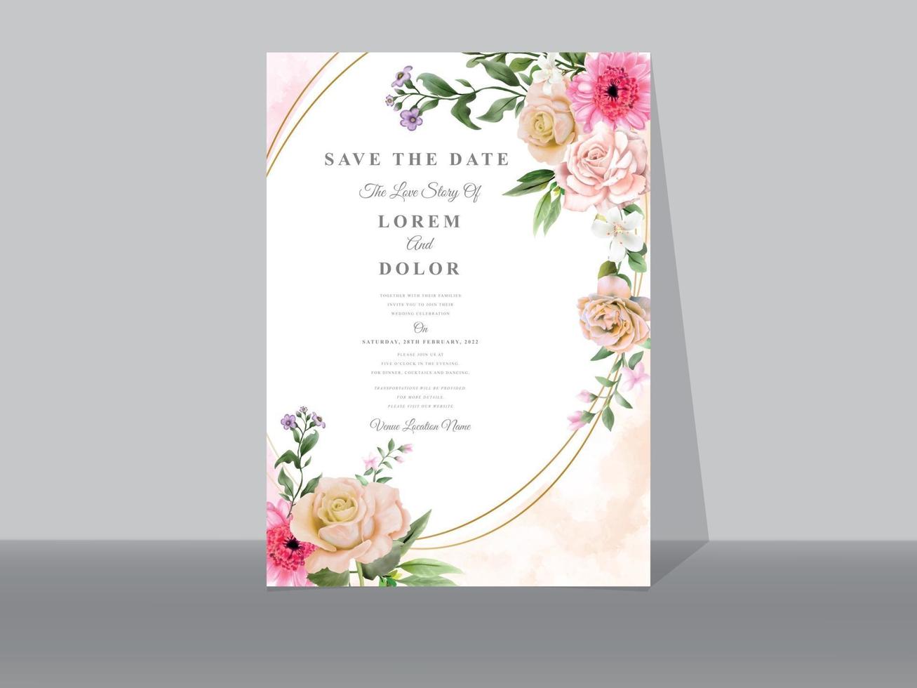 hermosas tarjetas de invitación de boda floral vector