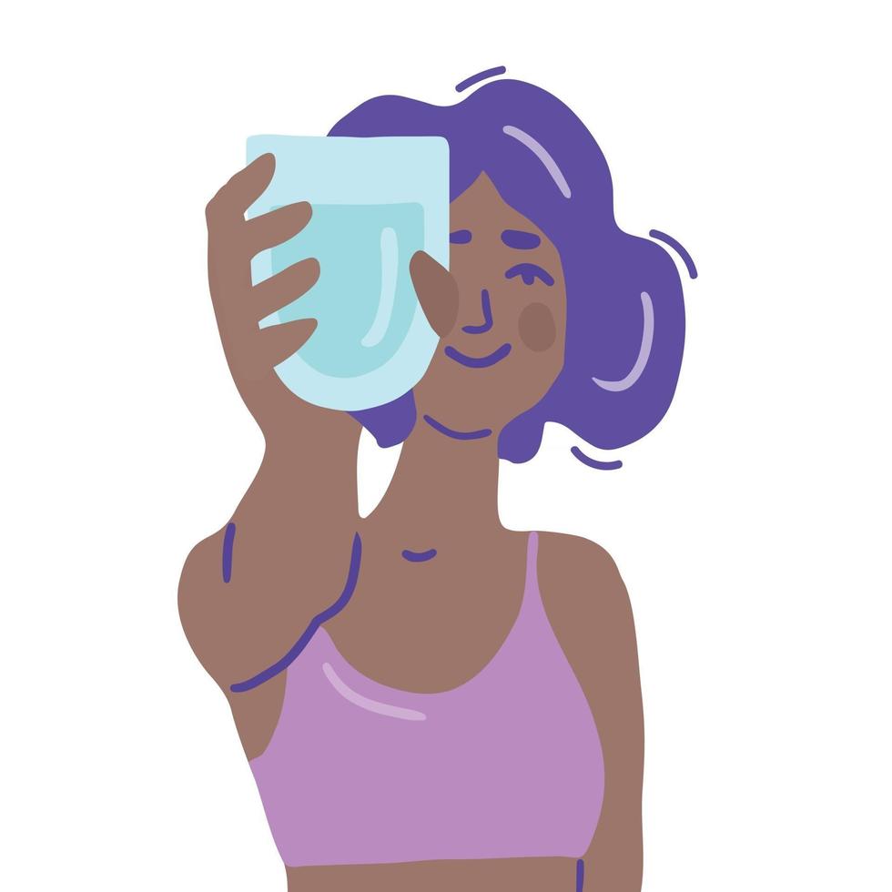 personaje femenino de dibujos animados con un vaso de agua vector