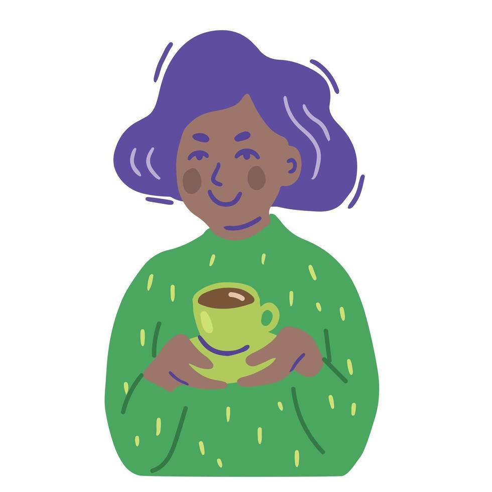 personaje femenino de dibujos animados con una taza de té vector