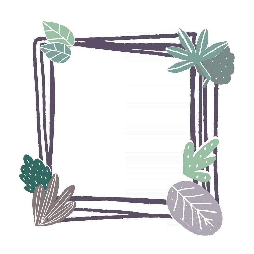 marco cuadrado decorado con hojas vector