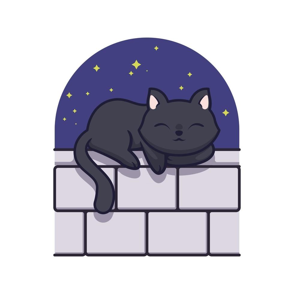 Cute black cat sleeping illustration design vector