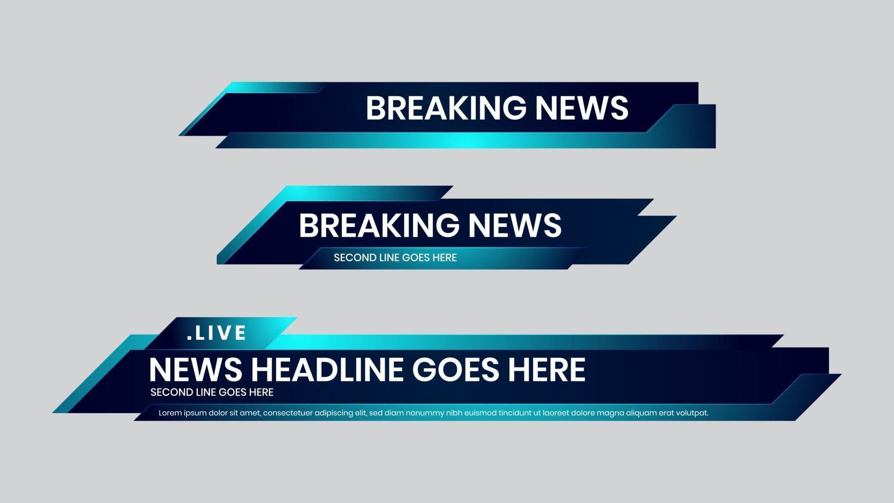 Lower third vector blue design template. Set of TV banner and bars.