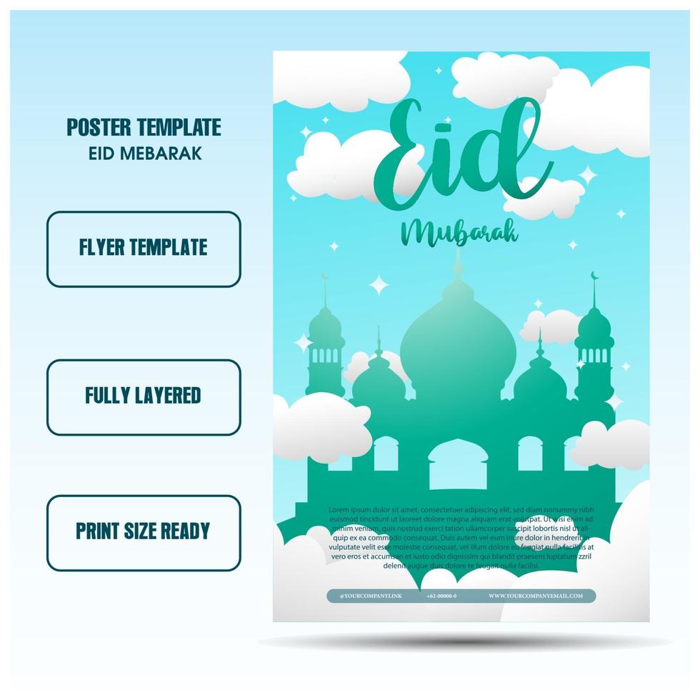 eid mubarak flyer or social media templates with skyblue backgrounds vector