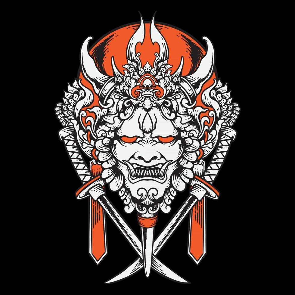 Demon Mask with Samurai vector