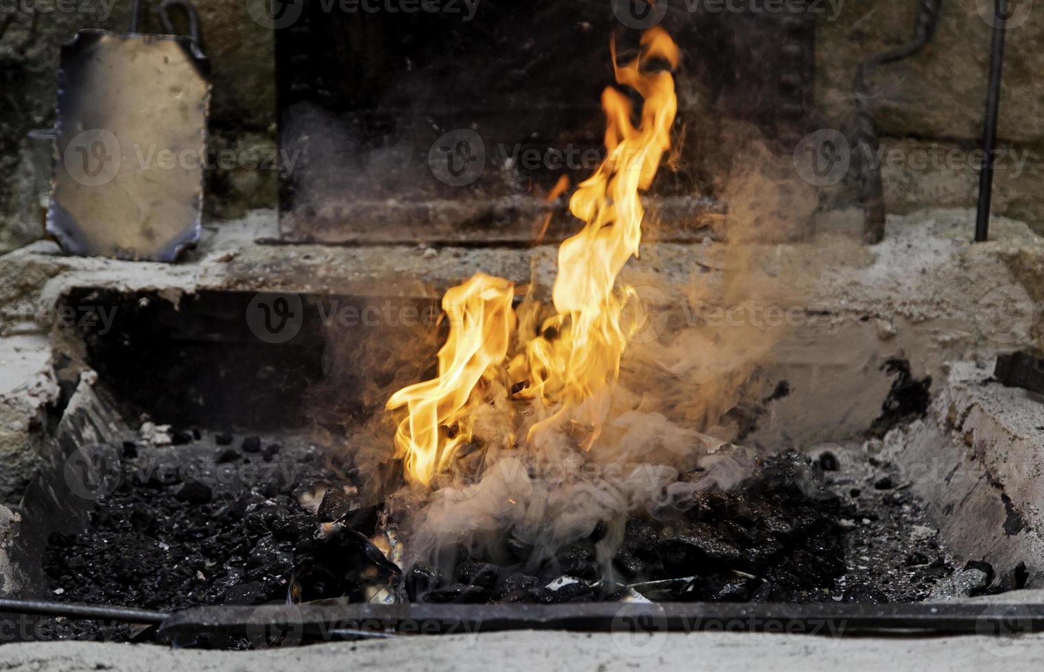 Coal fire in a forge photo