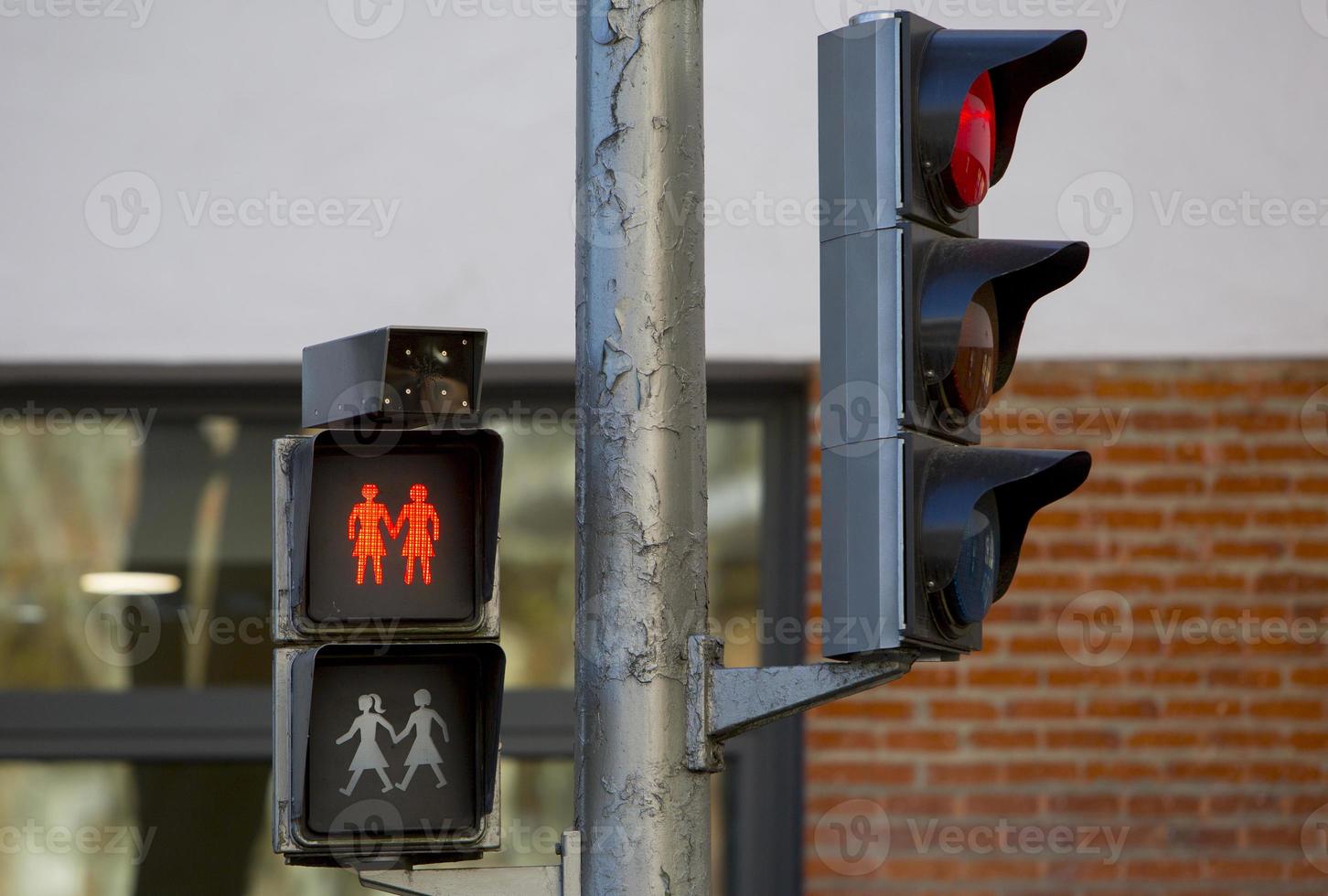Traffic lights and pedestrian light indications for safety photo