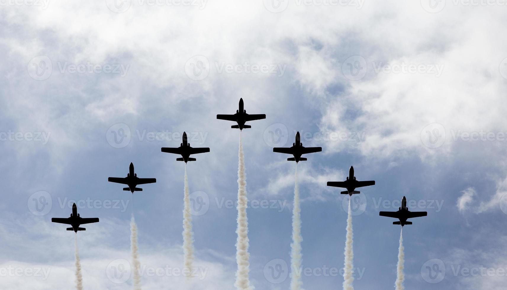 Exhibition and Air parade in the sky of Madrid, Spain photo