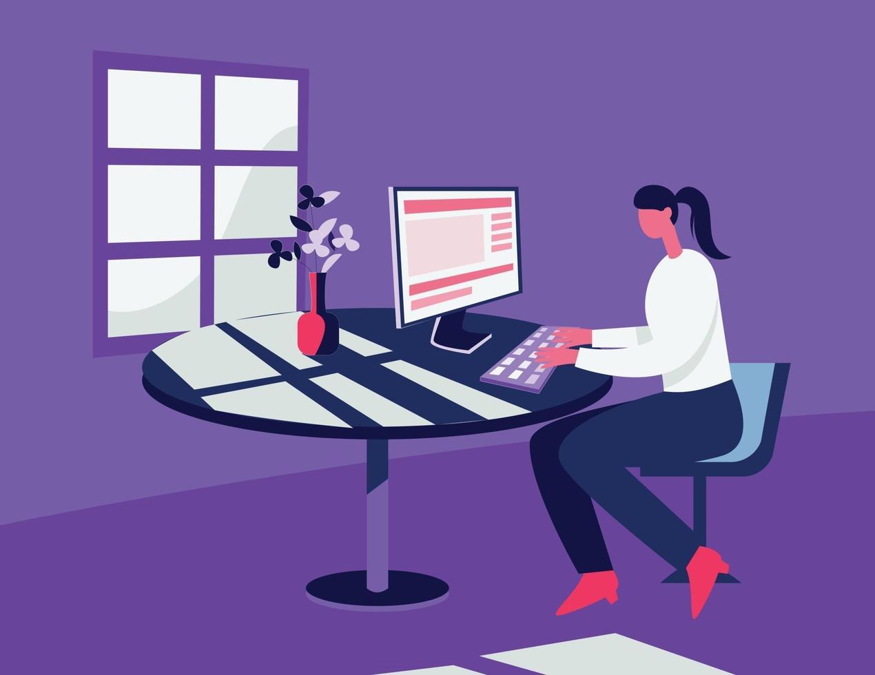 Girl working in pc illustration concept vector