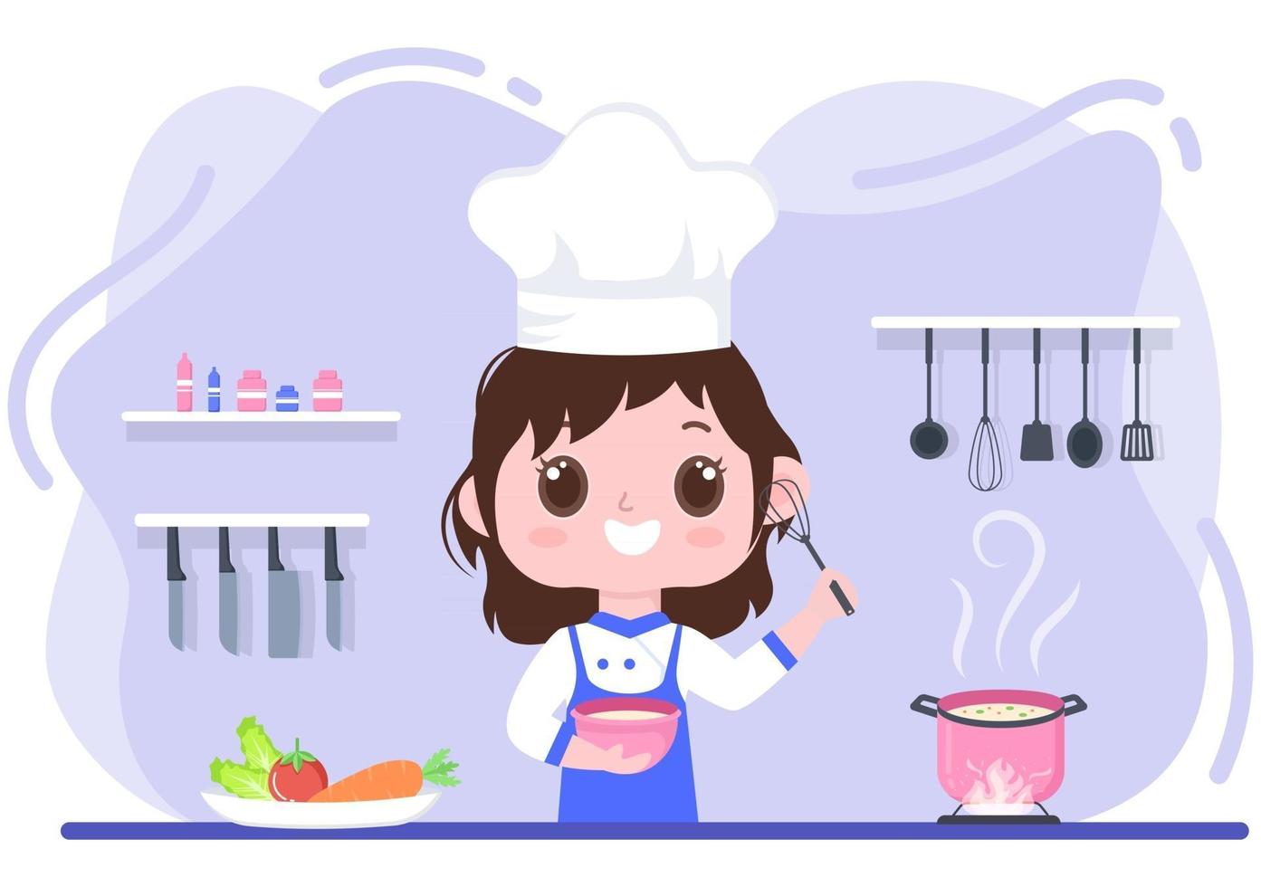 Chef Is Cooking In The Kitchen Background vector